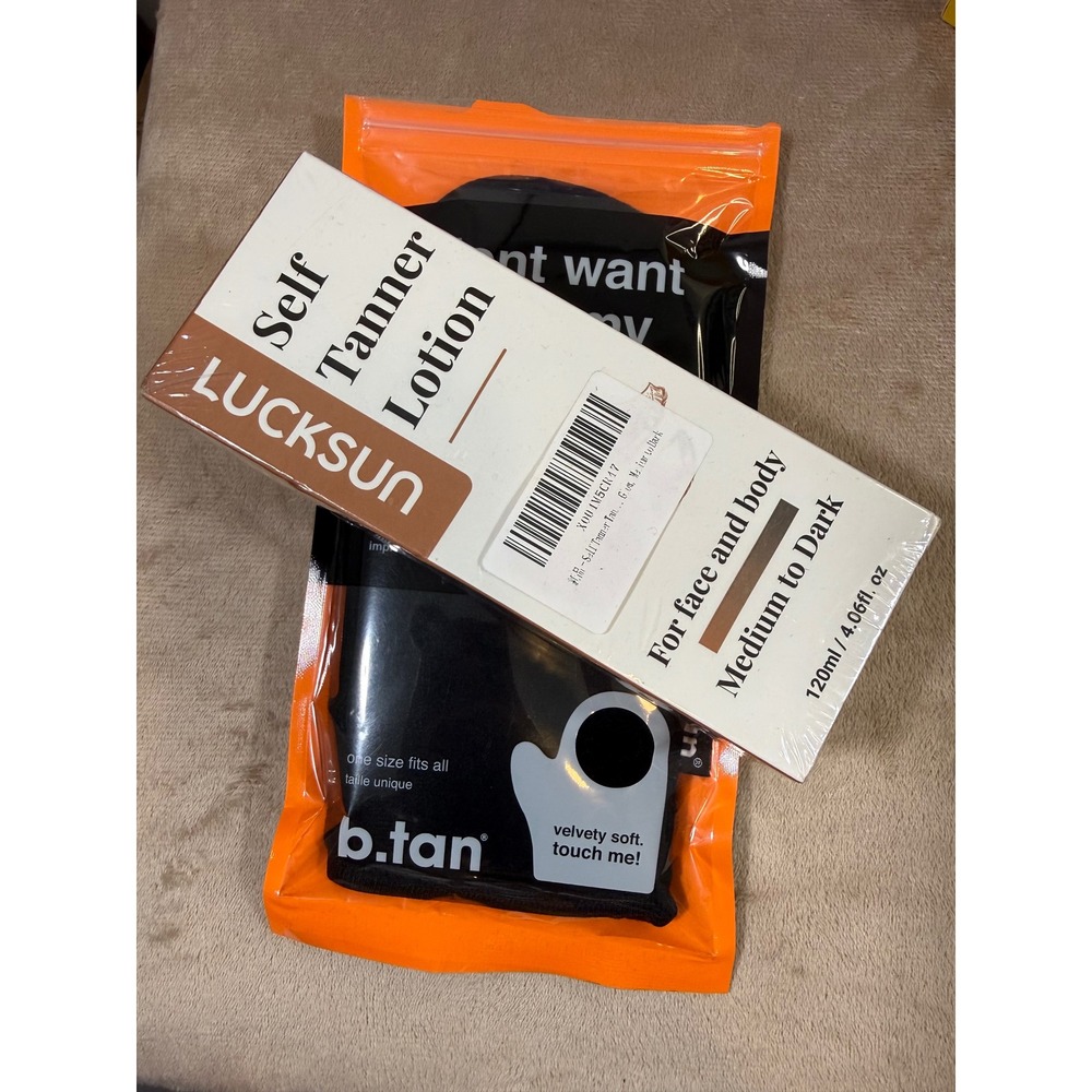 Lucksun Self Tanner Lotion Medium to Dark 120ml with b.tan Applicator Mitt Set